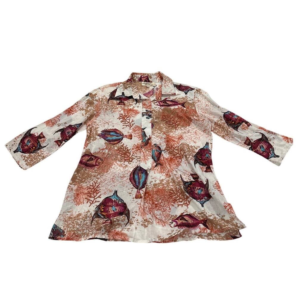 Antica Santoria Women’s Medium Lightweight Lagenlook Blouse Fish Novelty Breezy